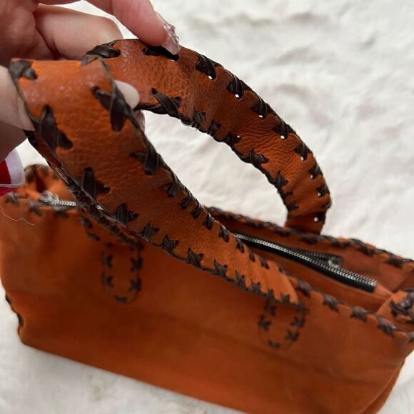 Vintage Y2K Leather Handmade Handbag Purse Shoulder bag Orange Brown - Picture 5 of 14